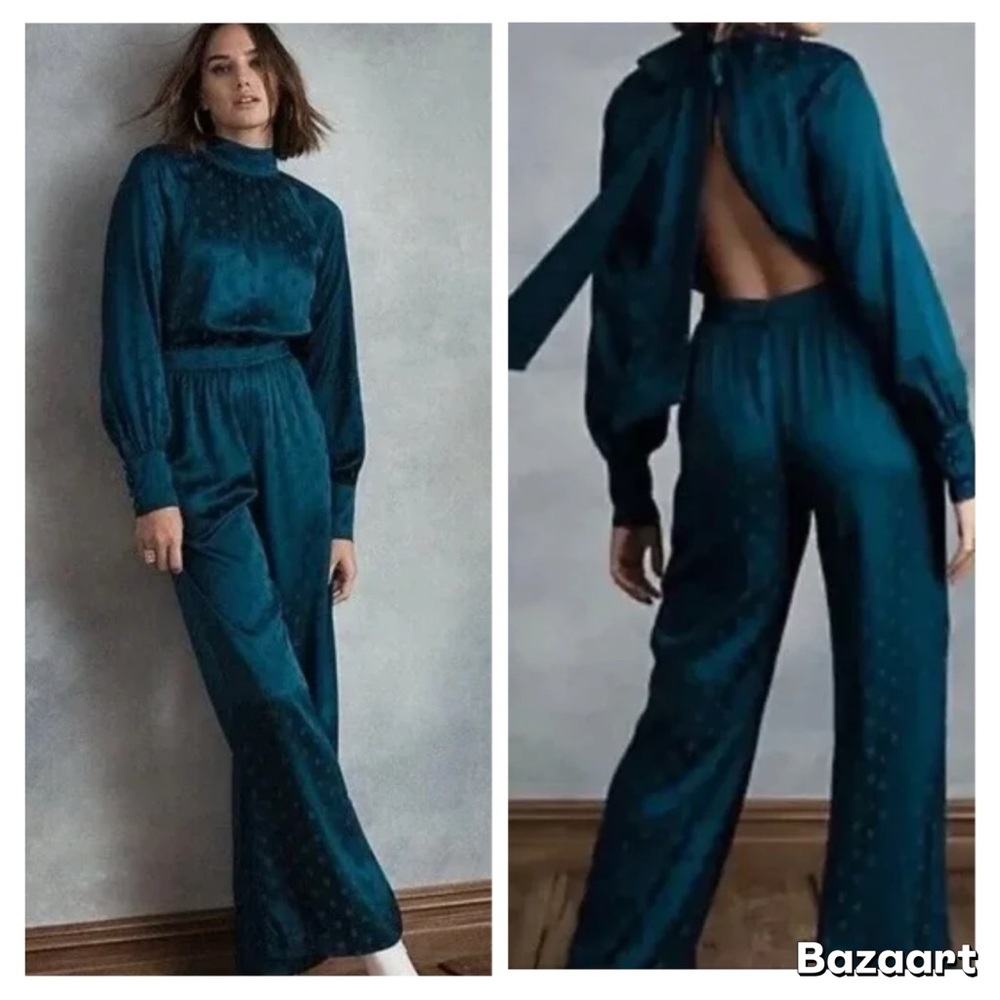 NWT Happy X Nature by Kate Hudson Polka Dot Teal Jumpsuit Open Back